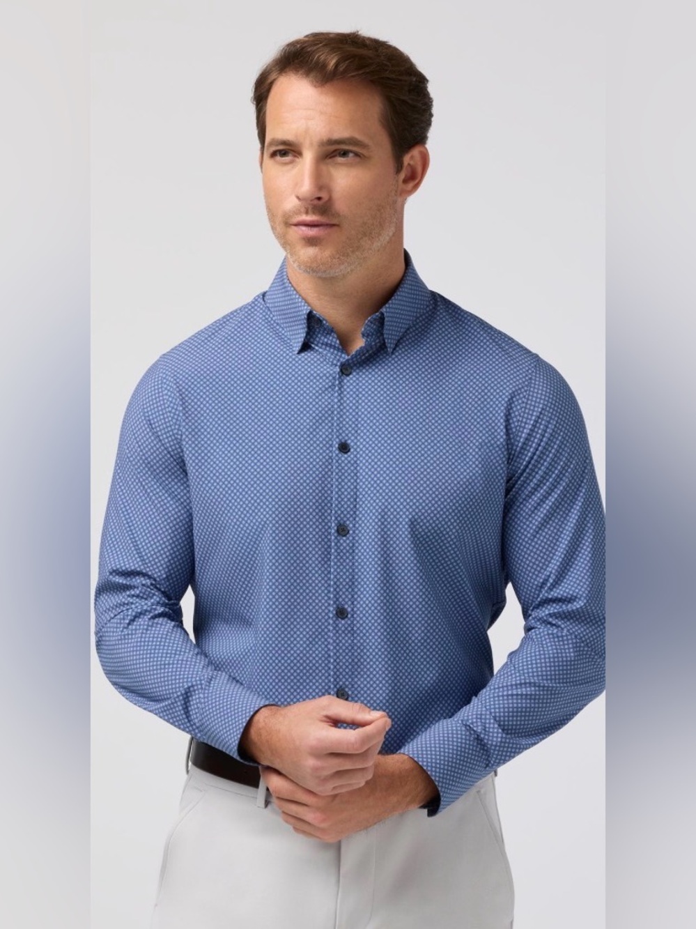Mizzen + Main Men's Large Trim Fit Micro-Print Dress Shirt - Blue